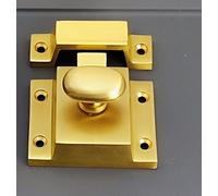Infinity Decor Vintage Style Brass Kitchen Cupboard Catch with Thumb Turn Knob Satin Brass Finish Latch Lock - Ideal for Cabinet Desk Drawer Doors