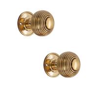 Infinity Decor Vintage Style Reeded Beehive Mortice Door Knobs Set Round Aged Brass 60mm Pull Handles Pair - Ideal for Interior and Exterior Use