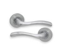 Infinity Decor Zune Solid Brass Curved Lever Latch Door Handles on Round Rose Pair, Satin Chrome - Ideal for Interior & Exterior Use