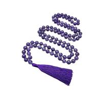 INFINITY GEMS Natural AAA Amethyst 108 Beads Mala Necklace Grounding Healing Tassel 8mm Spiritual Protection Meditation Balance Mental Health Japa Mala