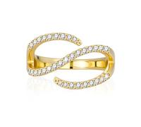 Infinity Gold Rings for Women, Adjustable 14K Goldplated Twisted Ring with Cubic Zirconia Stackable Knot Filigree Thumb Ring 9ct Gold Wedding Anniversary Engagement cz Infinity Rings for Women Lady