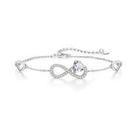 Infinity Heart April Birthstone Bracelet, 925 Sterling Silver Moissanite Birthstones Love Hearts Bracelets Adjustable Birth Stones Charm Bracelets with White CZ, Birthday Jewelry Gift for Wife Mom