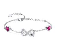 Infinity Heart July Birthstone Bracelet 925 Sterling Silver Adjustable ECG Heartbeat 2 Ruby Birthstones Bracelets with Red Cubic Zirconia Chain Bracelet, Pretty Birthday Jewelry Gifts for Women Girls