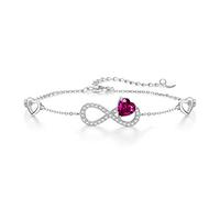 Infinity Heart July Birthstone Bracelet, 925 Sterling Silver Ruby Birthstones Bracelets Adjustable Endless Love Charm Bracelets with Red CZ, Birthday Jewelry Gift for Women Teen Girls Girlfriend