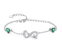 Infinity Heart May Birthstone Bracelet 925 Sterling Silver Adjustable ECG Heartbeat 2 Emerald Birthstones Bracelets with Green Cubic Zirconia Chain Bracelet, Mother's Day Jewelry Gift for Women Mom