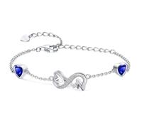Infinity Heart September Birthstone Bracelet 925 Sterling Silver Adjustable ECG Heartbeat 2 Sapphire Birthstones Bracelets with Blue Gemstone CZ Chain Bracelet, Birthday Jewelry Gifts for Women Girls