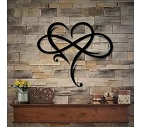 AOOLVY Infinity Heart Wall Art, Unique Infinity Heart Metal Wall Art Decor Love Sign Steel Wall Plaques Bedroom Ornaments for Home Wedding Decor, Room Living Room Decoration (Black, 15.7x14inch)