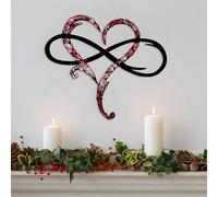 Infinity Heart Wall Decor, Unique Infinity Heart Metal Wall Art Decor Love Sign Steel Wall Plaques Bedroom Ornaments for Home Wedding Decor, Room Living Room Decoration (Red Black, 15.7x14inch)