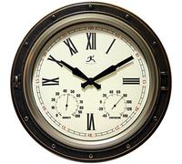 Infinity Instruments Forecaster Indoor/Outdoor Wall Clock, Thermometer, Hygrometer combo, Stylish Durable Waterproof Weather Station for your Home, 16 Inch, Bronze