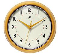 Infinity Instruments LTD. Retro 12 inch Silent Sweep Non-Ticking Mid Century Modern Kitchen Diner Wall Clock Quartz Movement Retro Wall Clock Decorative (Saffron Yellow)