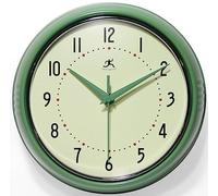 Infinity Instruments LTD. Retro 15 inch Mid Century Modern Kitchen Diner Wall Clock Quartz Movement Retro Wall Clock Decorative (Green)