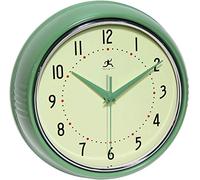 Infinity Instruments LTD. Retro 9 inch Silent Sweep Non-Ticking Mid Century Modern Kitchen Diner Wall Clock Quartz Movement Retro Wall Clock Decorative (Green)