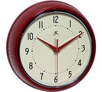 Infinity Instruments LTD. Retro 9 inch Silent Sweep Non-Ticking Mid Century Modern Kitchen Diner Wall Clock Quartz Movement Retro Wall Clock Decorative (Red)…