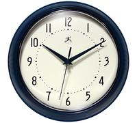 Infinity Instruments Retro 9.5 Inch Round Indoor Wall Clock, Navy Blue