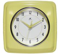 Infinity Instruments Retro Wall Clock - 9-Inch Square, Silent & Non-Ticking - Mid-Century Modern Vintage Design - Decorative Wall Clock for Kitchen, Office, or Diner - Yellow