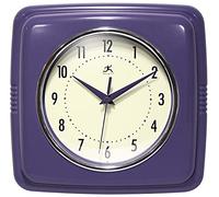 Infinity Instruments Retro Purple Square Wall Clock, Silent Mid Century Modern Minimalist Kitchen and Office Decor, 23.5cm