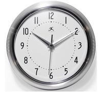 Infinity Instruments Retro Wall Clock for Living Room - Silent & Small Kitchen Clock - Vintage Horloge Murale for Retro Decor, Modern Accent, Living Room Display, Decorative Home - Circle Silver