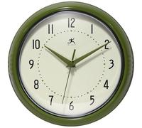 Infinity Instruments Retro Wall Clock for Living Room - Silent & Small Kitchen Clock - Vintage Horloge Murale for Retro Decor, Modern Accent, Living Room Display, Decorative Home - Circle Olive Green