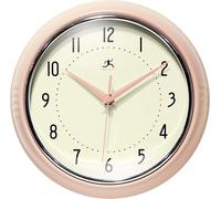 Infinity Instruments Retro Wall Clock for Living Room - Silent & Small Kitchen Clock - Vintage Horloge Murale for Retro Decor, Modern Accent, Living Room Display, Decorative Home - Circle Pink