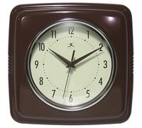 Infinity Instruments Square Retro Wall Clock, Mahogany, 9.25"