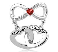 Infinity Interlocking Heart Mother Daughter Forever Charm Compatible with Pandora Bracelets Red Heart Crystal Clear CZ