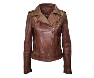 Infinity Ladies Retro Brando 442 Chestnut Brown Biker Casual Soft Nappa Leather Jacket (14)