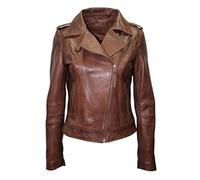 Infinity Ladies Retro Brando 442 Chestnut Brown Biker Casual Soft Nappa Leather Jacket (16)