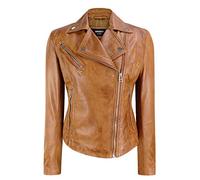 Infinity Ladies Retro Brando Tan Biker Retro Casual Soft Nappa Leather Jacket - Tan XL - 16