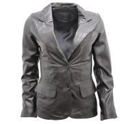 Infinity Leather 2 Button Leather Blazer Jacket-Newport In Black Black 14