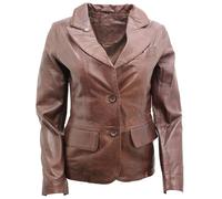 Infinity Leather 2 Button Leather Blazer Jacket-Newport In Brown Brown 14