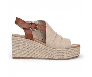 Infinity Leather Amira Womens Brown Beige Wedge Slingbacks Espadrille Summer Heel Sandals