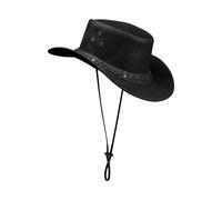 Infinity Leather Australian Unisex Western Cowboy Hat Leather Outback Outlaw Classic - Black - X-Large
