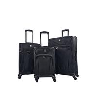 Infinity Leather Black Lightweight 4 Wheel Luggage Travel Cases Soft Bags Suitcases In True Black True Black Medium