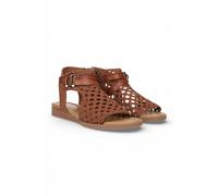 Infinity Leather Blowfish Weave Micro Wedge Sandals - Anuella In Brown Brown