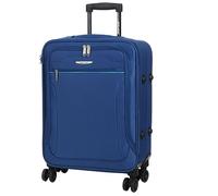 Infinity Leather Blue Lightweight Soft Suitcases 4 Wheel Luggage Travel Expandable