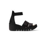 Infinity Leather Bono290Fly Mousse Leather Sandals Espadrille Wedges In Black Black