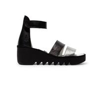 Infinity Leather Bono290Fly Mousse Leather Sandals Espadrille Wedges In Silver Silver