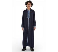 Infinity Leather Boy's Eid Hooded Moroccan Thobe Robe Djellaba Ramadan Jubba- K-HM3 in Navy | Size: 11-12 Years Infinity Leather Navy 11-12 Years