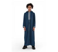 Infinity Leather Boy's Eid Hooded Moroccan Thobe Robe Djellaba Ramadan Jubba- K-HM3 in Teal | Size: 10-11 Years Infinity Leather Teal 10-11 Years