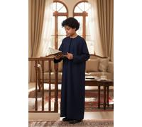 Infinity Leather Boy's Eid Moroccan Jubba Robe Djellaba Ramadan Eid Thobe LFS- K-HM11 in Navy | Size: 13-14 Years Infinity Leather Navy 13-14 Years