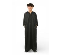 Infinity Leather Boy's Moroccan Thobe Robe Djellaba Gandoura Eid Jubba- K-GG008 in Black | Size: 12-13 Years Infinity Leather Black 12-13 Years