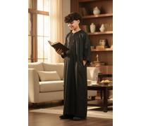 Infinity Leather Boy's Moroccan Thobe Robe Djellaba Gandoura Eid Jubba-LFS-K-GG008 in Black | Size: 13-14 Years Infinity Leather Black 13-14 Years