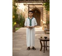 Infinity Leather Boy's Moroccan Thobe Robe Djellaba Gandoura Eid Jubba-LFS-K-GG008 in White | Size: 13-14 Years Infinity Leather White 13-14 Years