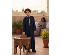 Infinity Leather Boy's Ramadan Moroccan Thobe Robe Kaftan Eid Jubba LFS- K-TT-003 in Navy | Size: 4-5 Years Infinity Leather Navy 4-5 Years