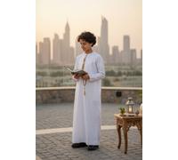 Infinity Leather Boy's Ramadan Moroccan Thobe Robe Kaftan Eid Jubba LFS- K-TT-003 in White | Size: 12-13 Years Infinity Leather White 12-13 Years