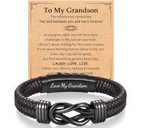 Infinity Leather Bracelet for Men Him Boys, Engraved Love You Son Grandson Nephew Brother Dad Husband Uncle Christmas Valentines Fathers Birthday Easter Graduation Gifts, 7.2"/7.5"7.8"/8.2", Stainless