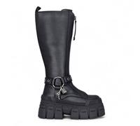 Infinity Leather Buffalo Biker Knee High Chunky Goth Platform Boots - Gospher Hi In Black Black 3