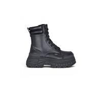 Infinity Leather Buffalo Chunky Platform Lace Up Mid High Combat Boots - Fusion In Black Black