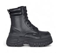 Infinity Leather Buffalo Chunky Platform Lace Up Mid High Combat Boots - Fusion In Black Black