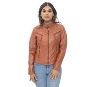 Women's Casual Tan Leather Biker Jacket